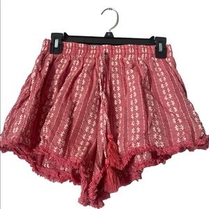 Lush Salmon Colored Slip On Shorts with Fringe